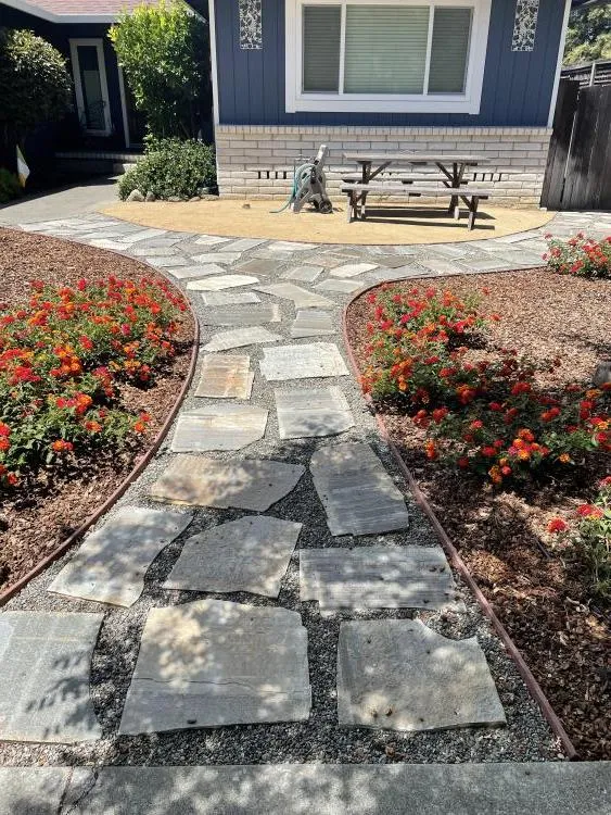 Flagstone walkway through the front garden