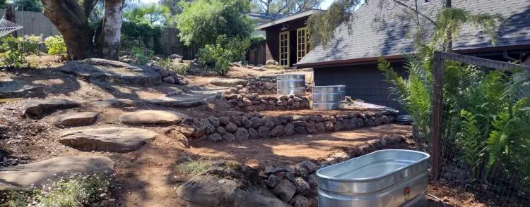 Boulder steps & terraced stone garden