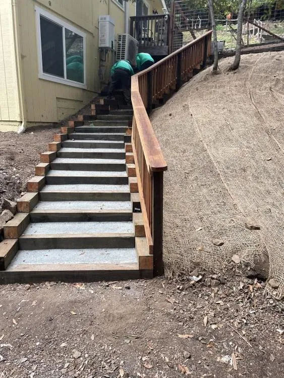 Concrete & timber staircase with redwood rail