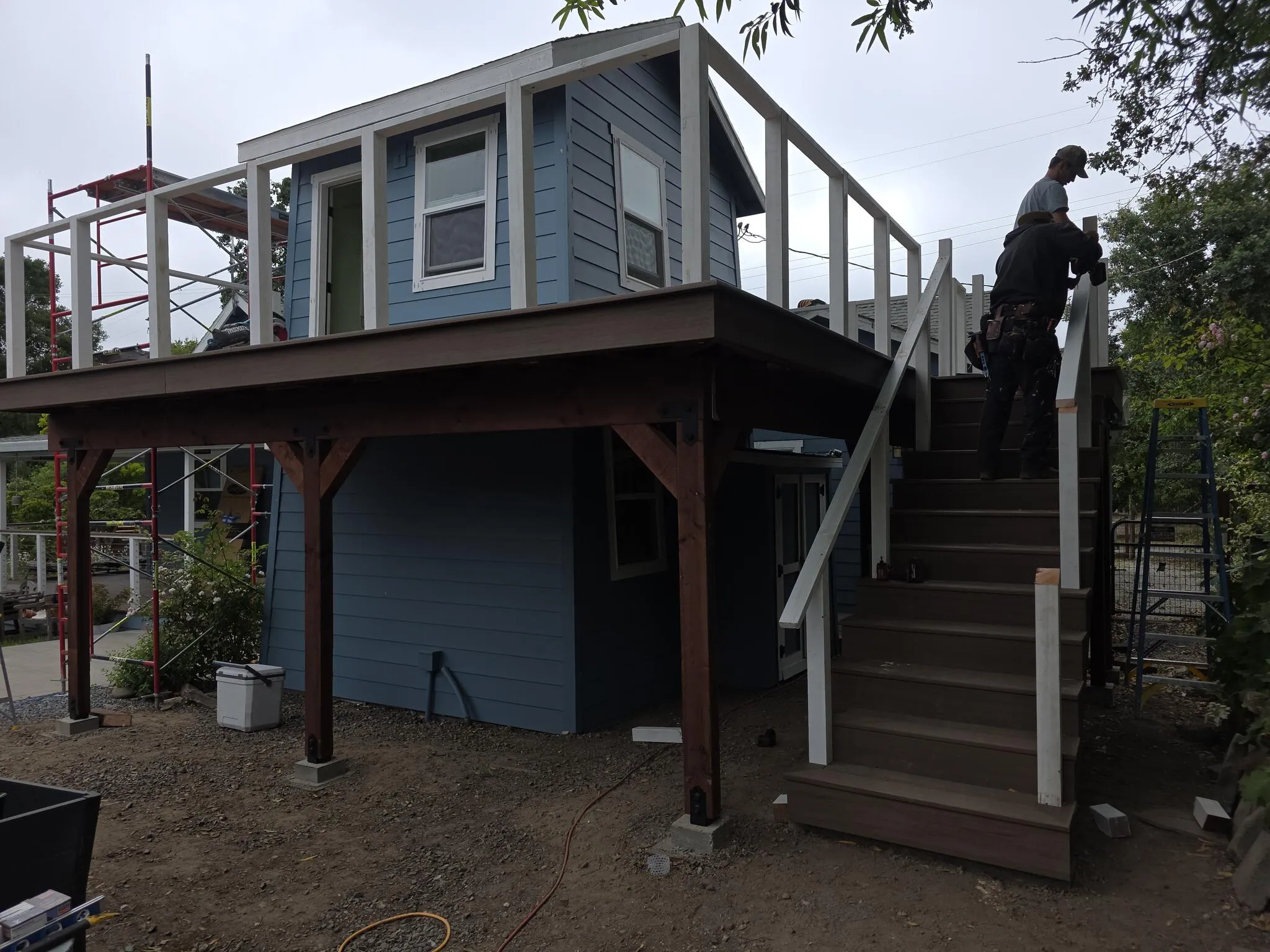 Multi-level exterior deck and staircase on a Sonoma home