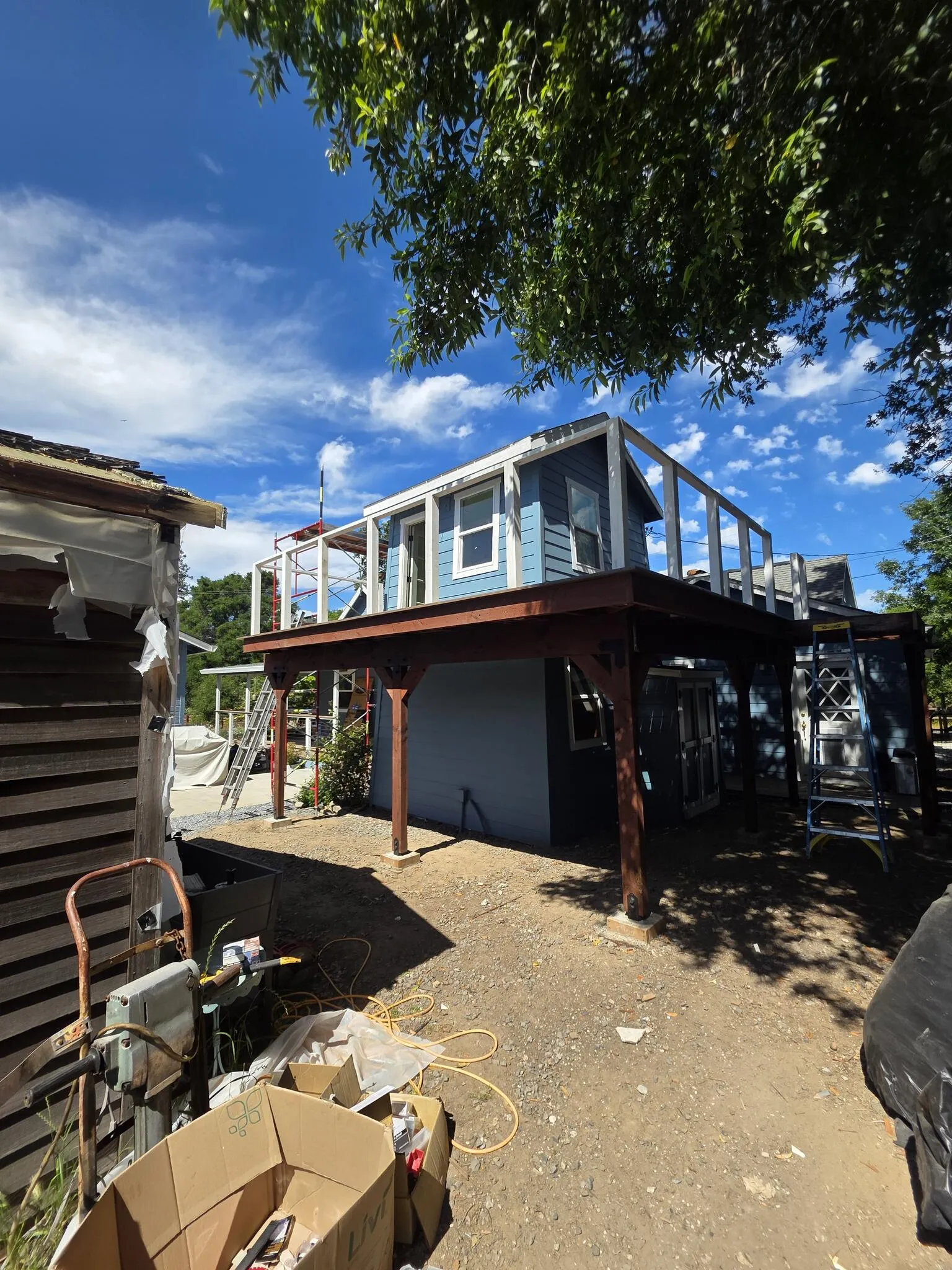 The finished multi-level deck, railed and complete